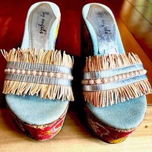 By Angels Platform Wedges in Red, Silver, Blue and a bit of Yellow, size 36